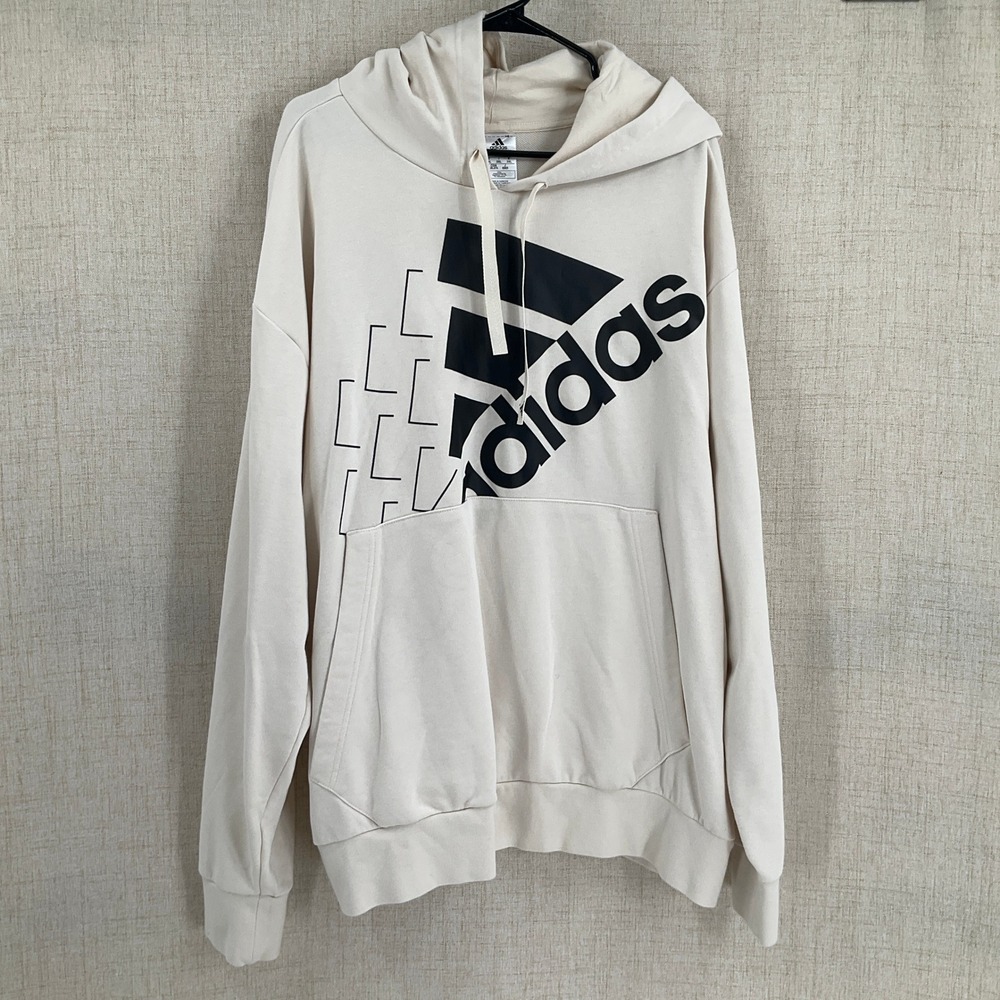 Adidas Mens XXL Cream Graphic Logo Pullover Hoodie Off White Sportswear Comfy